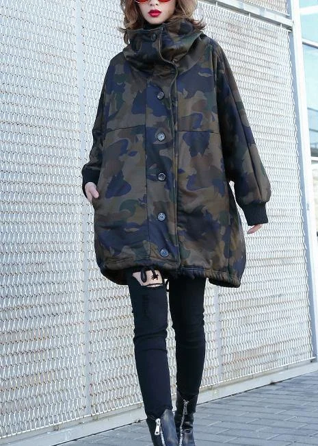 Women camouflage fine Coats Photography high neck Button Down fall coats