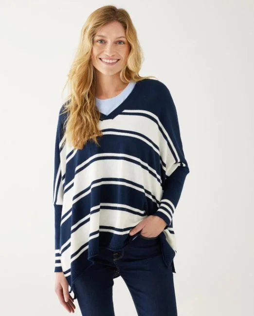 Mersea Catalina V-Neck Sweater Striped Navy