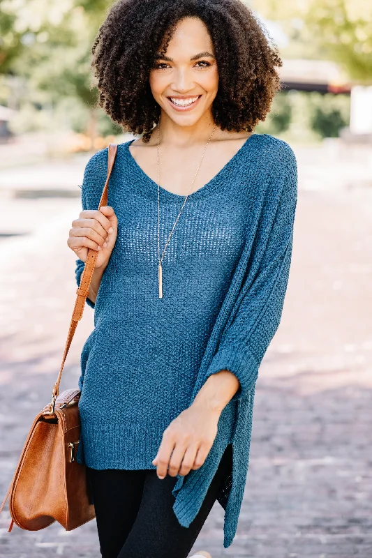 Don't Waste A Moment Teal Blue Oversized Sweater