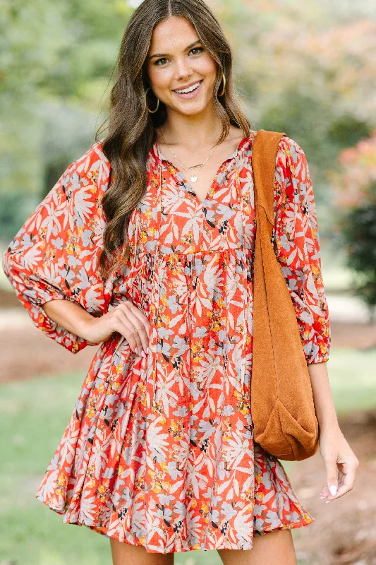 By Your Side Rust Orange Floral Dress