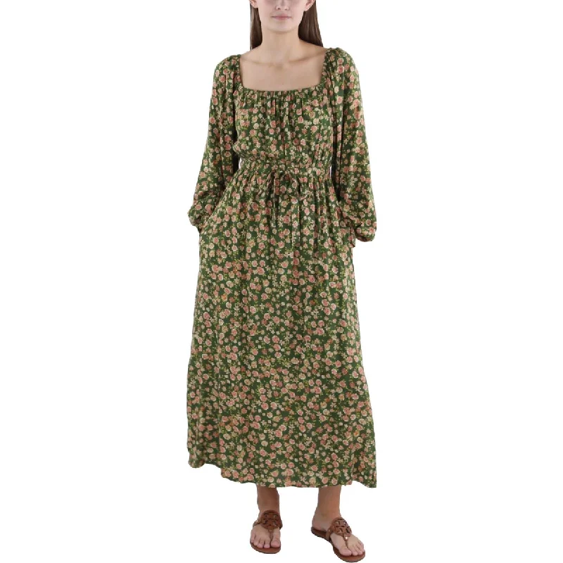 Lost + Wander Womens Smocked Tea Length Maxi Dress