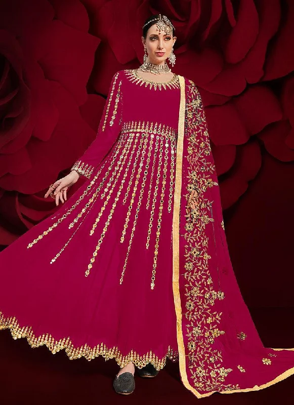 Pink Color Georgette Material Mirror Work Pakistani Salwar Suit