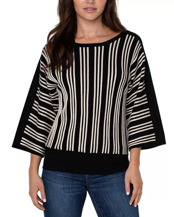 Liverpool L/S Crew Dolman Sweater Black/Ecru Stripe