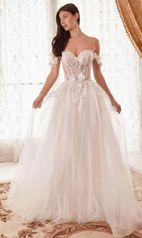 Cinderella Divine WN308 - Off-Shoulder Wedding Gown with Floral Details