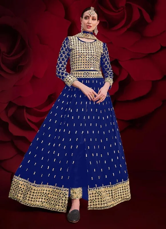 Georgette Fabric Blue Color Mirror And Zari Work Pakistani Salwar Suit