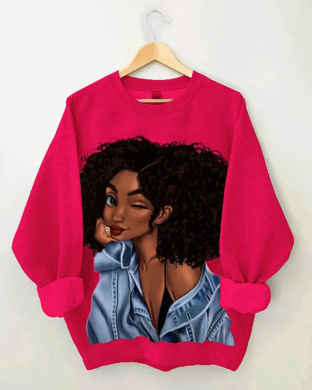 Denim Jacket Afro Hair Girl Sweatshirt