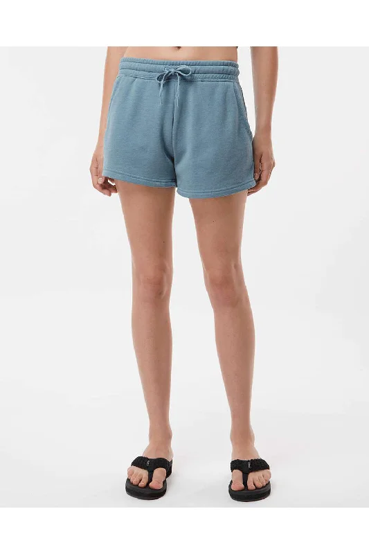 Independent Trading Co. Womens California Wave Wash Fleece Shorts w/ Pockets - Misty Blue