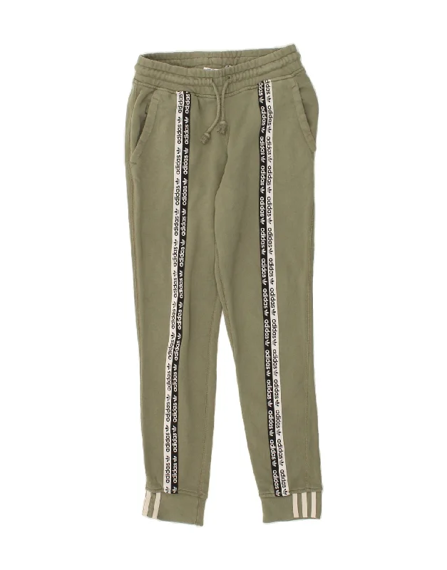 ADIDAS Womens Graphic Tracksuit Trousers Joggers UK 6 XS  Khaki Cotton