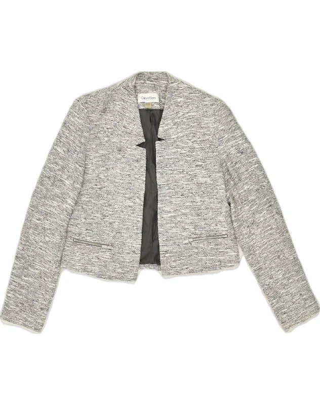 CALVIN KLEIN Womens Blazer Jacket US 2 XS Grey Cotton