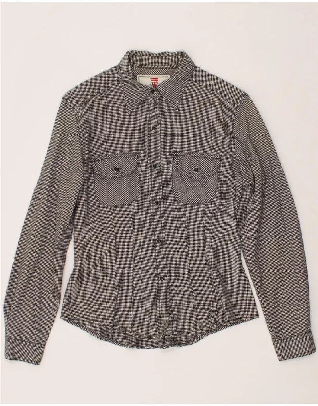 LEVI'S Womens Shirt UK 14 Medium Grey Houndstooth Cotton