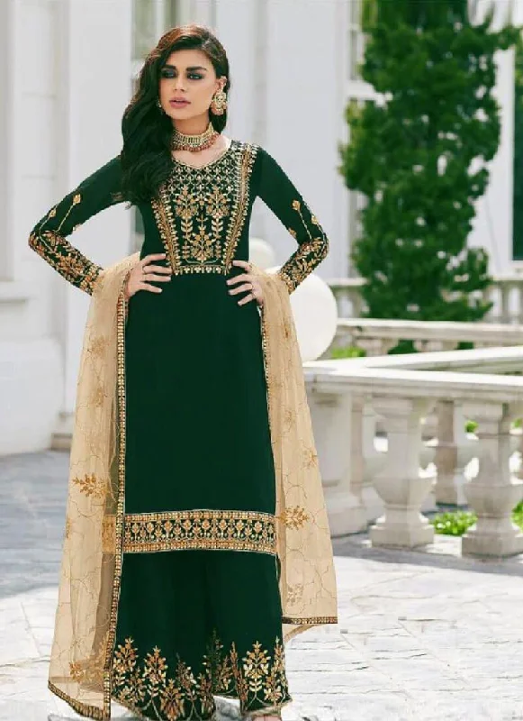 Impressive Dark Green Color Pakistani Suit With Georgette Fabric