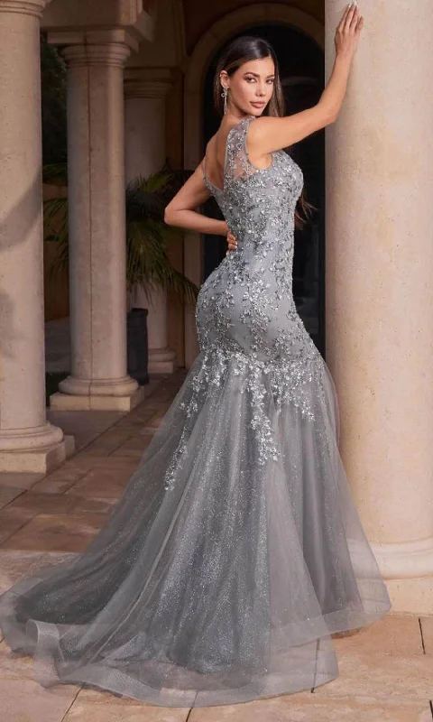 Cinderella Divine CB128 - Sheath Gown with Illusion Floral Appliques