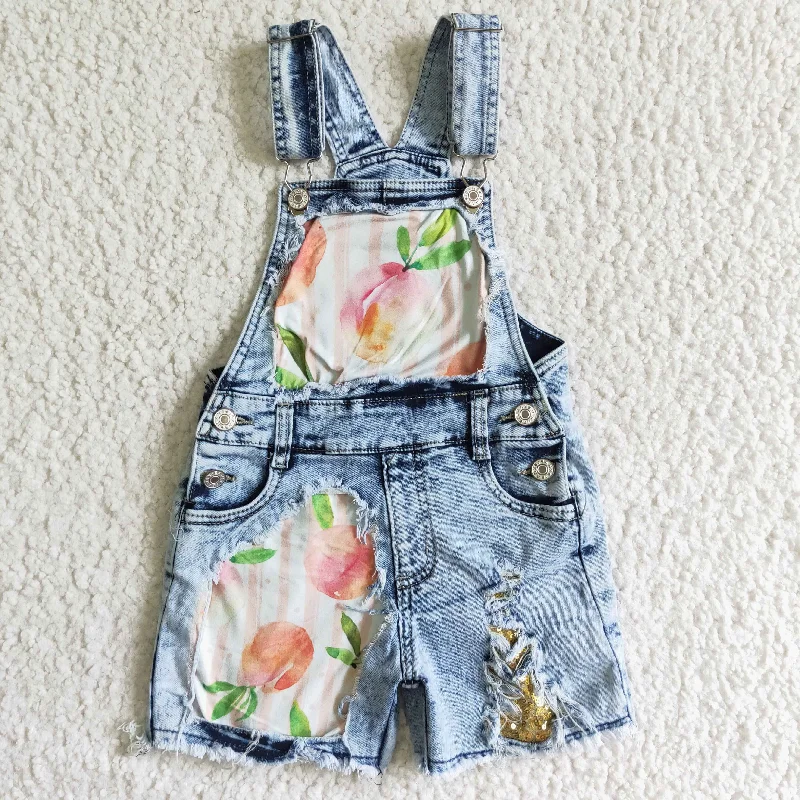 fashion girl summer fruit print denim  overalls