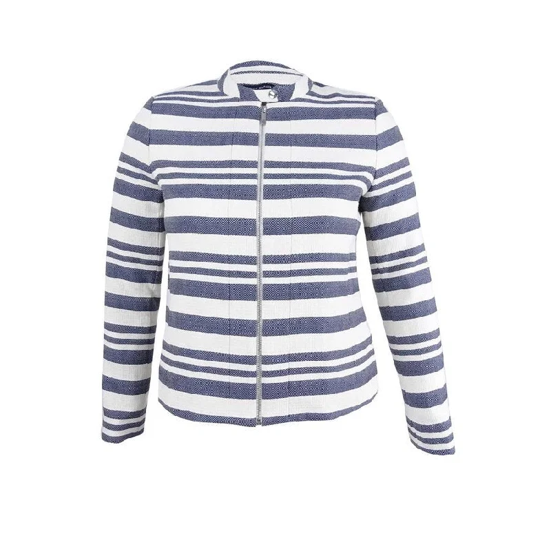 Tommy Hilfiger Women's Twill Striped Zip-Front Blazer (10, Indigo/Cream)