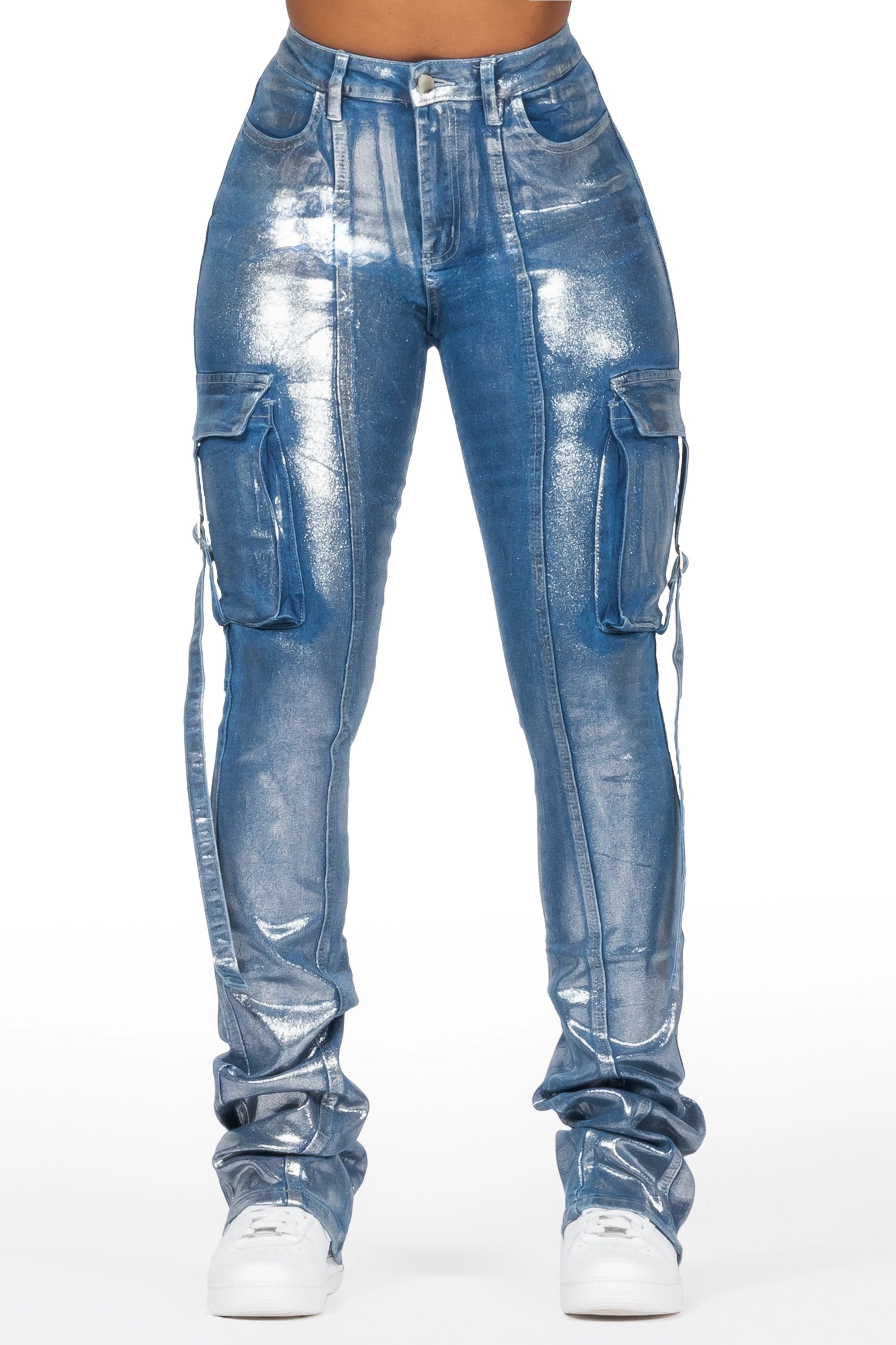 Lovera Med. Wash Foiled Stacked Flare Jean