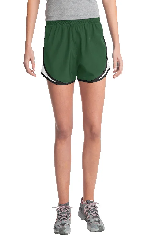 Sport-Tek Womens Cadence Moisture Wicking Shorts - Forest Green/White/Black - Closeout