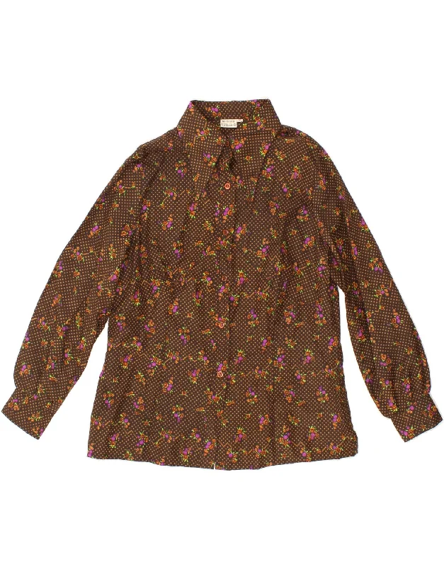 VINTAGE Womens Shirt Blouse IT 44 Medium Brown Floral Polyester