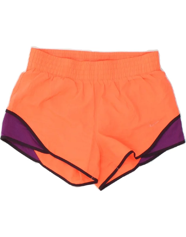 NIKE Womens Dri Fit Sport Shorts UK 10 Small Orange Colourblock Polyester