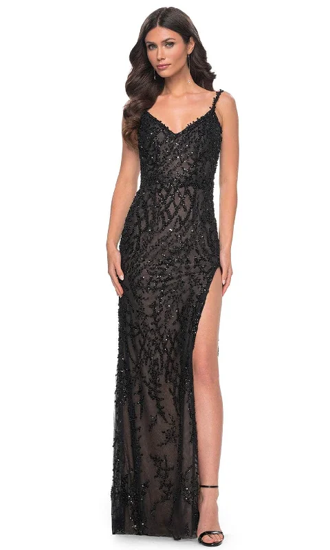 La Femme 32450 - Beaded V-Shaped Open Back Prom Dress