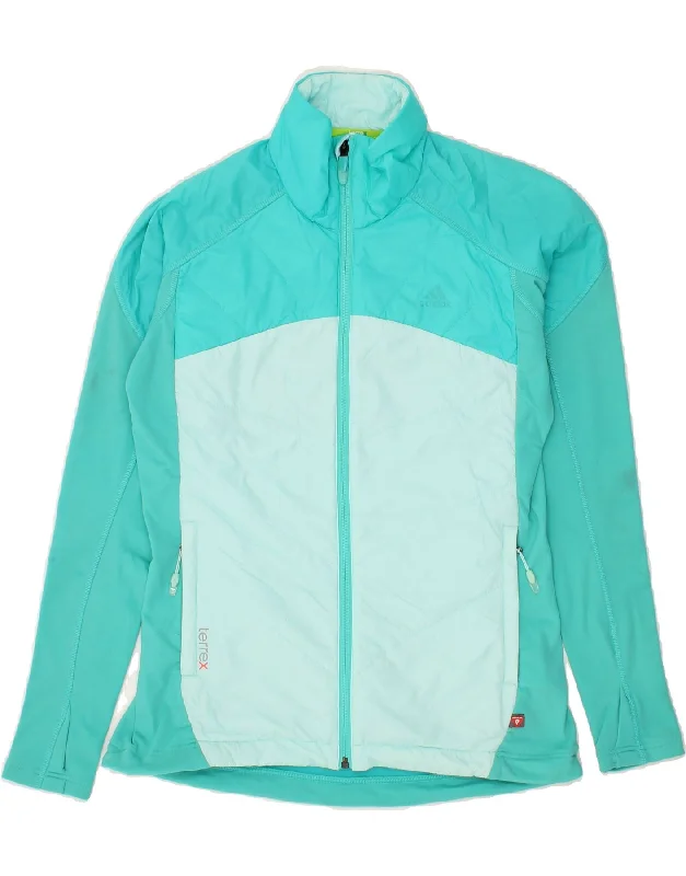 ADIDAS Womens Tracksuit Top Jacket UK 16 Large Turquoise Polyester