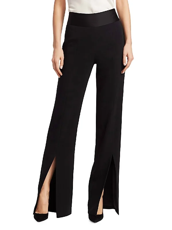 Ariah Crepe Satin Front Slit Pant In Black