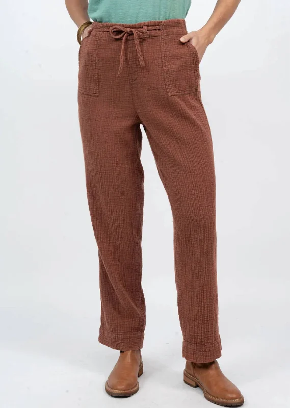 Gauze Drawstring Pants In Brown