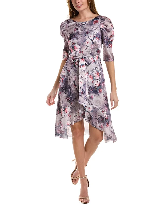 Marchesa Notte Floral Textured Charmeuse Midi Dress