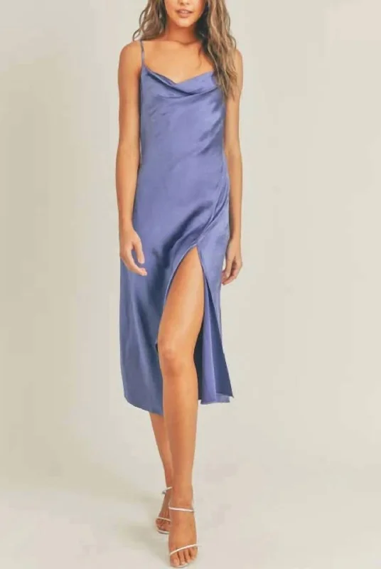 Satin Slip Dress in Rivera Blue