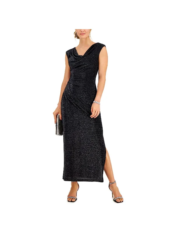 Womens Metallic Gathered Cocktail and Party Dress