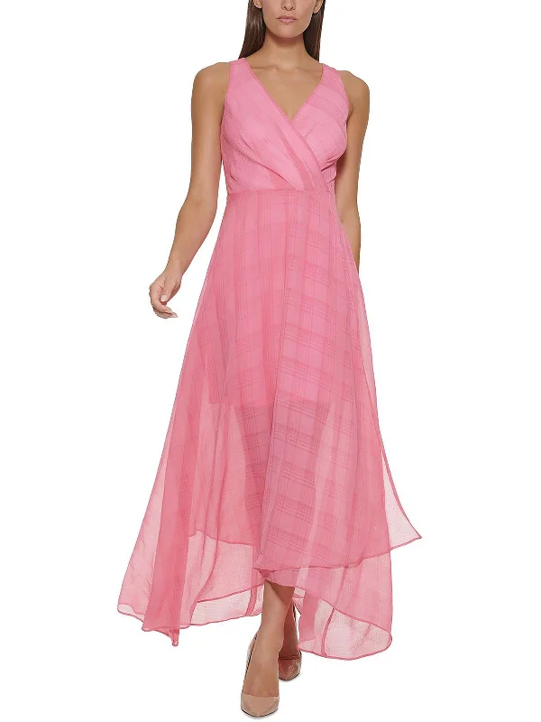 Womens Plaid Surplice Maxi Dress