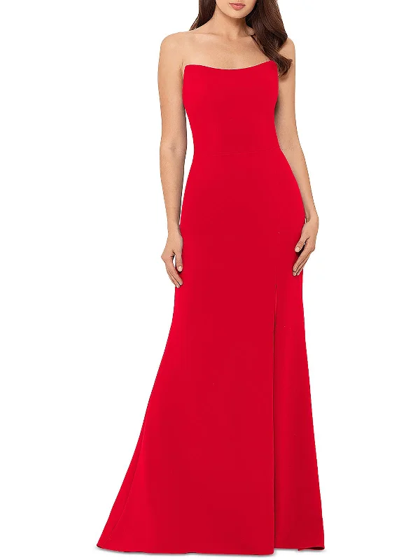 Womens Side Slit Strapless Formal Dress