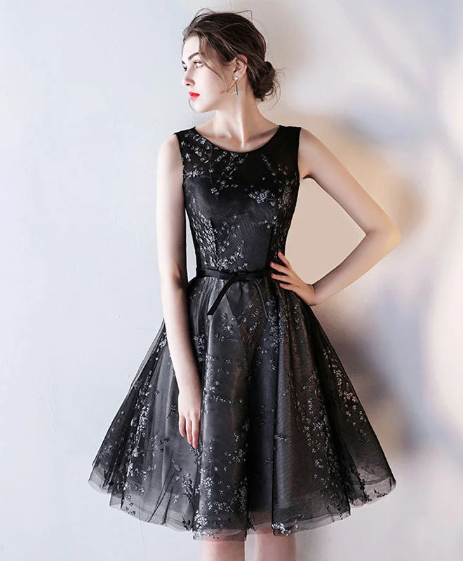 Black Tulle A Line Short Prom Dress, Black Homecoming Dress