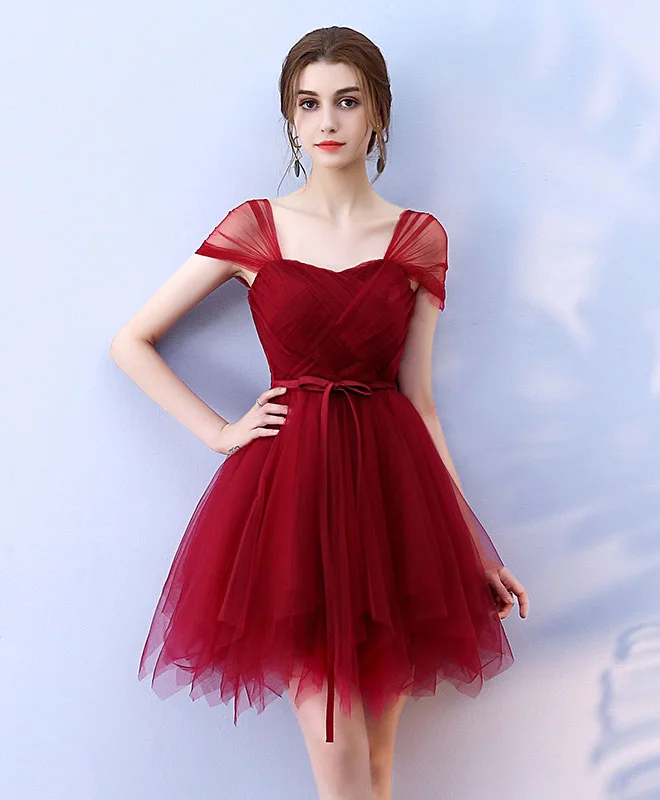 Cute Burgundy Tulle Short Prom Dress,  Burgundy Homecoming Dress