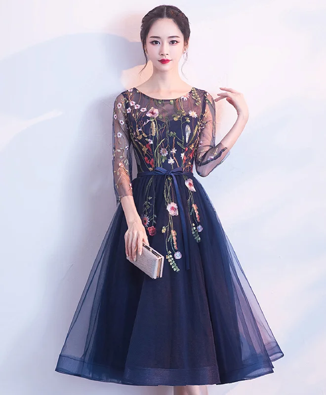 Cute Dark Blue Tulle Short Prom Dress, Blue Homecoming Dress