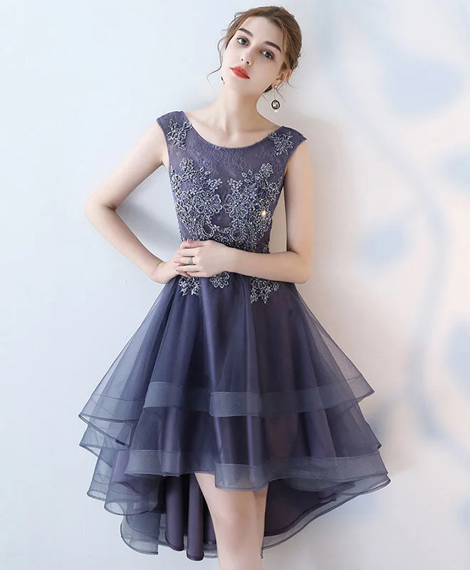 Cute Lace High Low Prom Dress, Lace Evening Dress